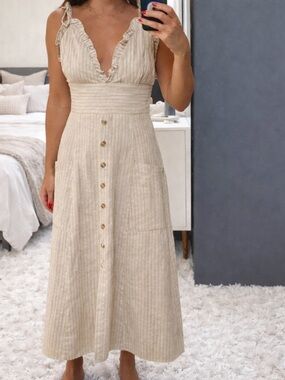 Plunging V neck button down dress with big square pockets By “Storia” Size: S